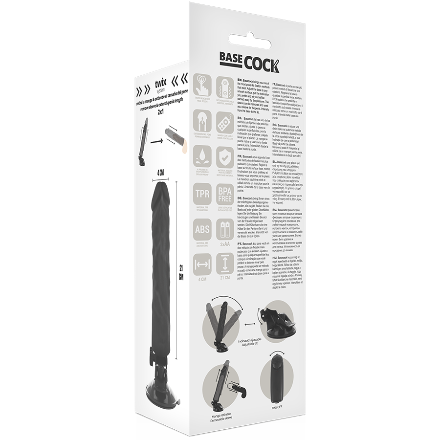 BASECOCK - VIBRADOR REALISTICO CONTROL REMOTO NEGRO 21 CM - Kanerotika SL