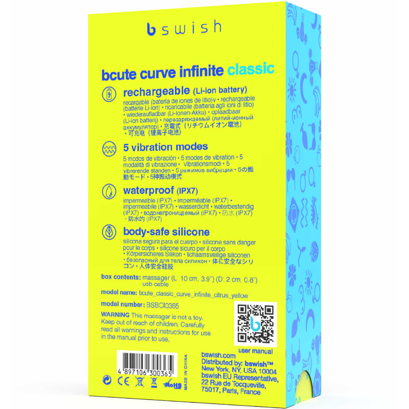 B SWISH - BCUTE CURVE INFINITE CLASSIC VIBRADOR RECARGABLE SILICONA AMARILLO - Kanerotika SL