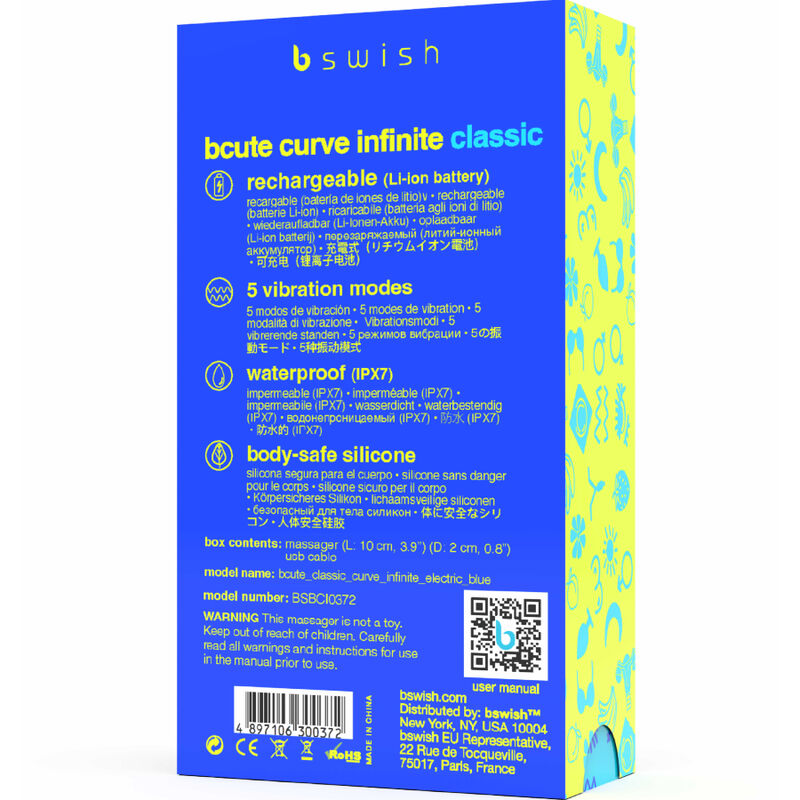 B SWISH - BCUTE CURVE INFINITE CLASSIC VIBRADOR RECARGABLE SILICONA AZUL - Kanerotika SL