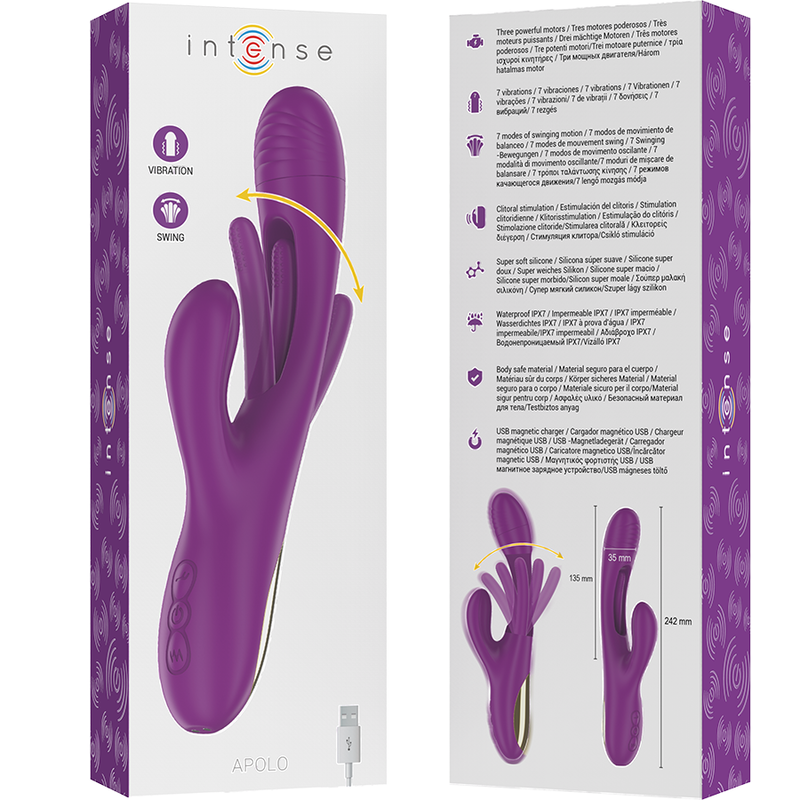 INTENSE - APOLO VIBRADOR MULTIFUNCIÓN RECARGABLE 7 VIBRACIONES CON LENGUA OSCILANTE MORADO - Kanerotika SL