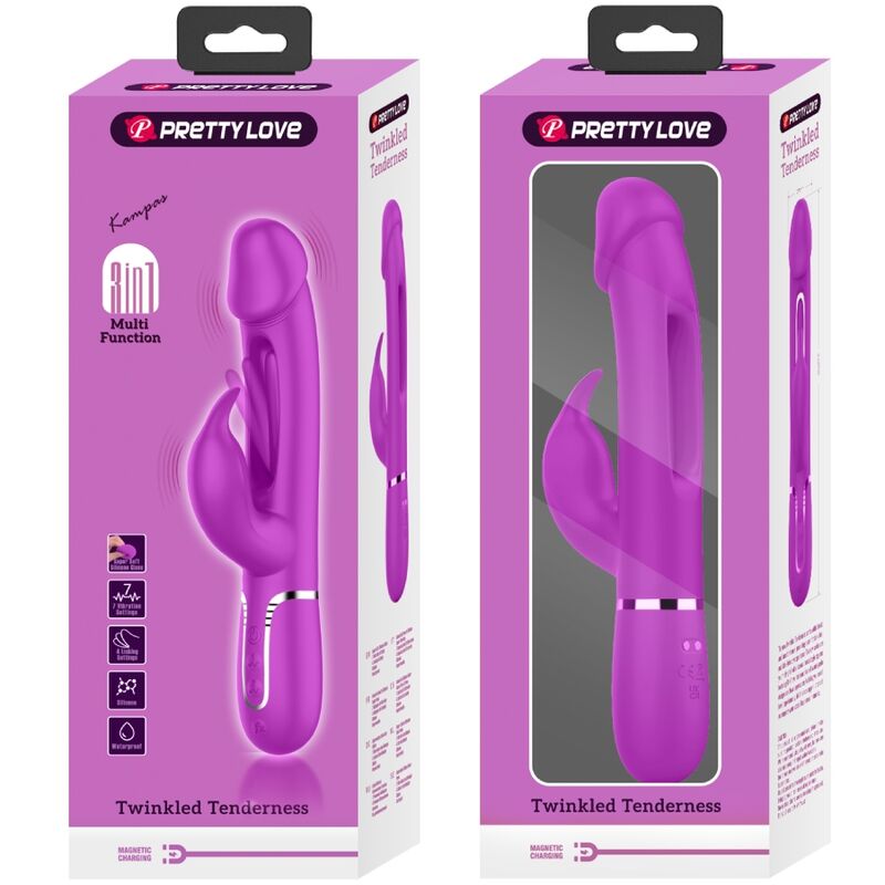 PRETTY LOVE - KAMPAS VIBRADOR RABBIT 3 EN 1 MULTIFUNCIÓN CON LENGUA VIOLETA - Kanerotika SL