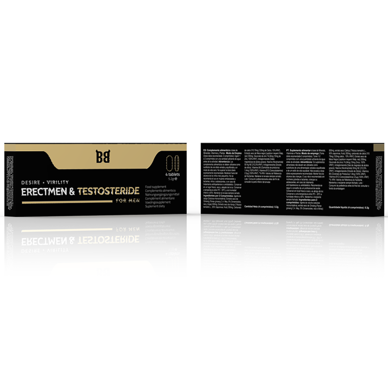 BLACK BULL - ERECTMEN & TESTOSTERIDE POTENCIA Y TESTOSTERONA PARA HOMBRE 4 CÁPSULAS - Kanerotika SL