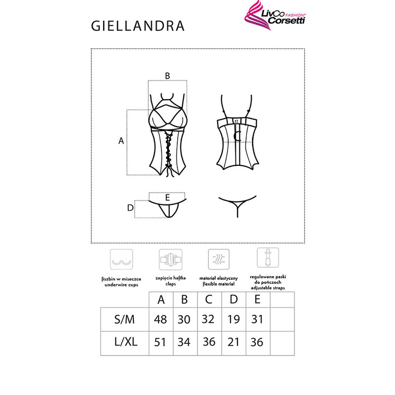 LIVCO CORSETTI FASHION - GIELLANDRA FOR THE SENSES COLLECTION CORSET + PANTY NEGRO S/M - Kanerotika SL