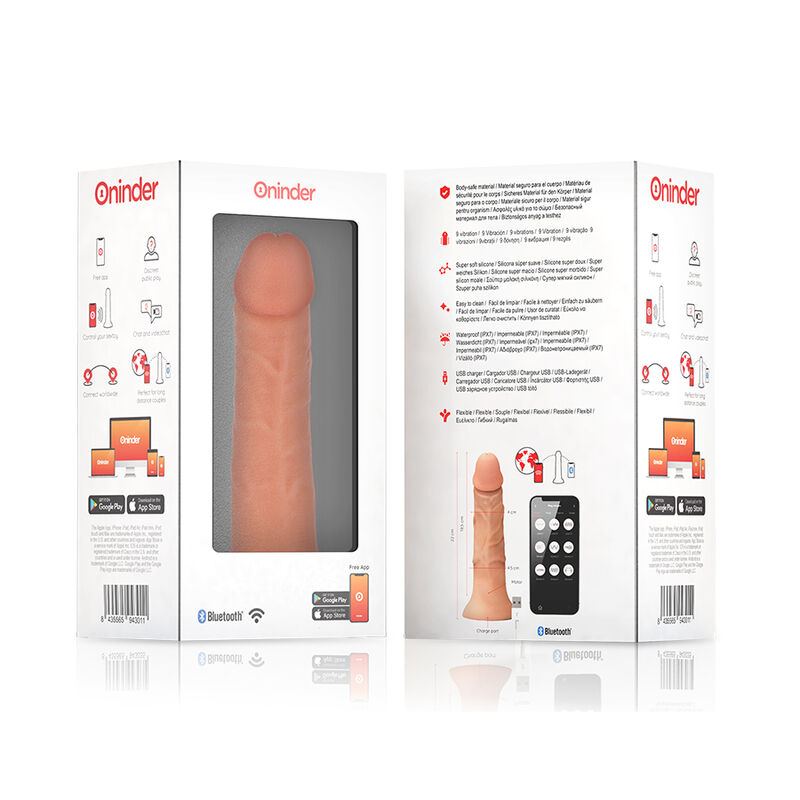 ONINDER - LARGE BOGOTÁ DILDO VIBRADOR 9 VELOCIDADES NATURAL 22 CM -O- 4.5 CM - APP GRATUITA - Kanerotika SL