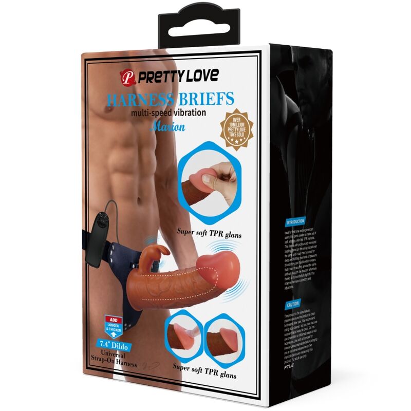 PRETTY LOVE - MARION HARNESS BRIEFS UNIVERSAL CON DILDO VIBRACIÓN 19 CM MULATO - Kanerotika SL