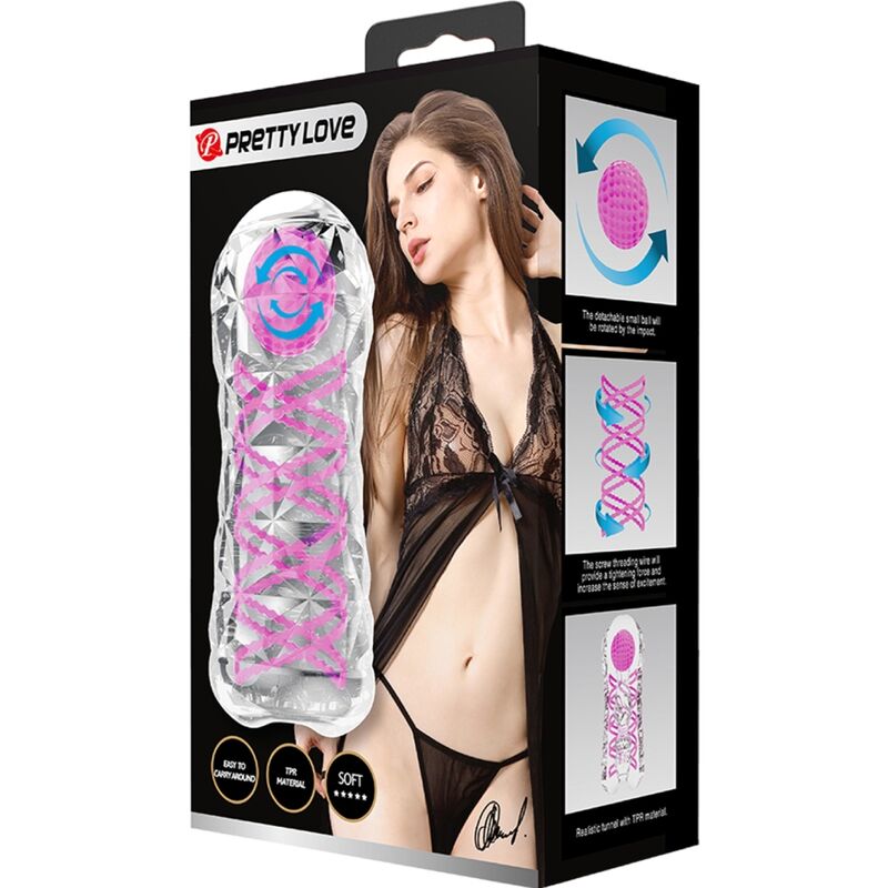 PRETTY LOVE - MASTURBADOR MASCULINO FANTASY ESPIRAL INTERNA Y BOLAS TRANSPARENTE - Kanerotika SL