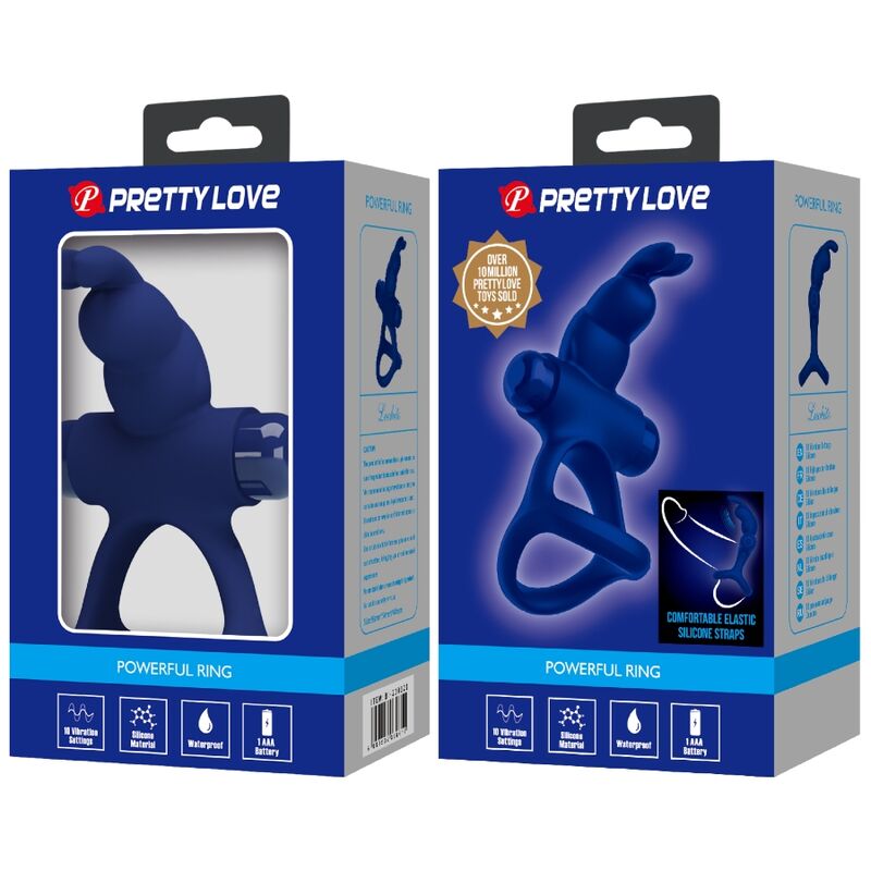 PRETTY LOVE - LUCHITO DOBLE ANILLO VIBRADOR RABBIT AZUL - Kanerotika SL