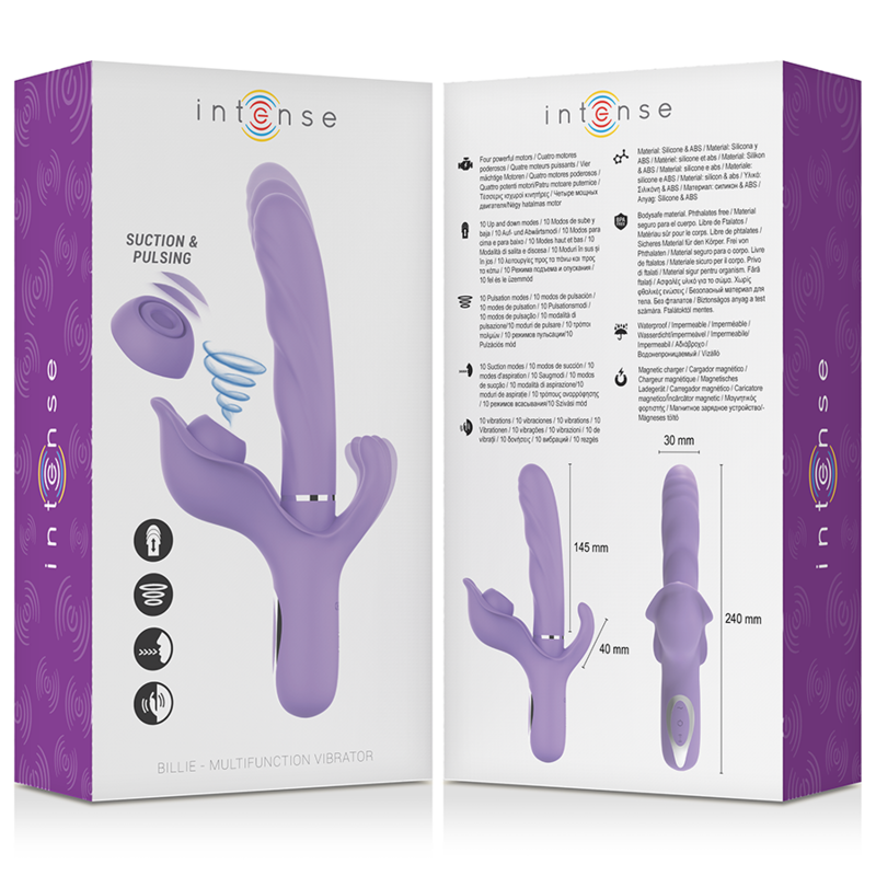 INTENSE - BILLIE VIBRADOR MULTIFUNCIÓN RECARGABLE SUCCIONADOR CON PULSADOR MORADO - Kanerotika SL