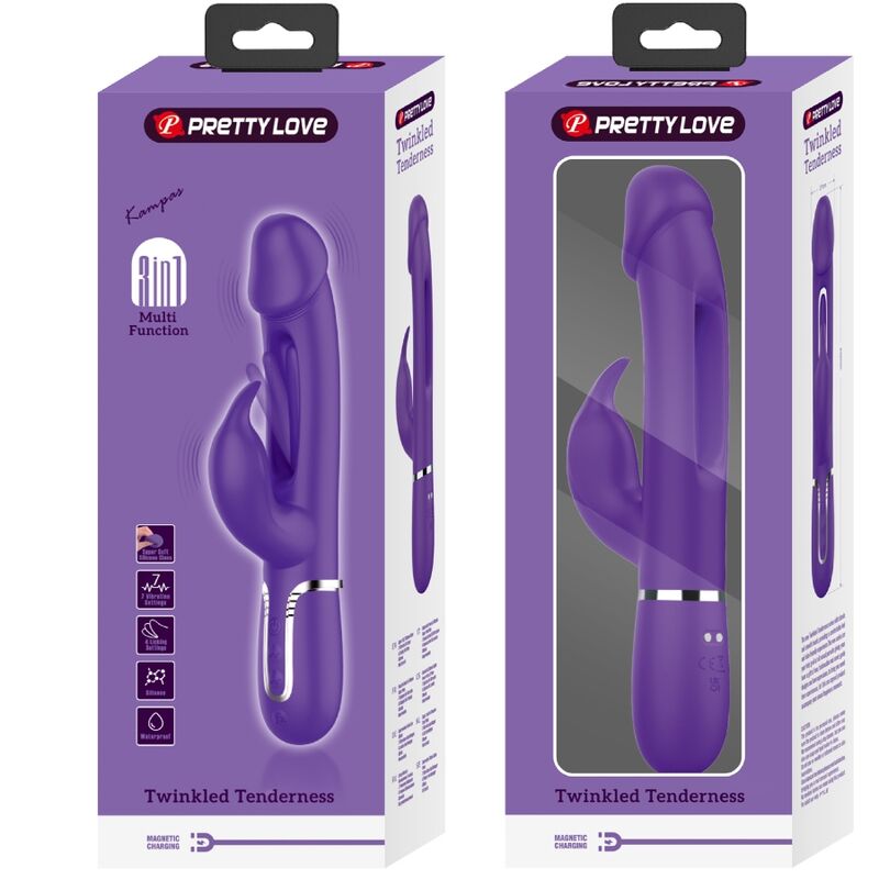 PRETTY LOVE - KAMPAS VIBRADOR RABBIT 3 EN 1 MULTIFUNCIÓN CON LENGUA VIOLETA - Kanerotika SL