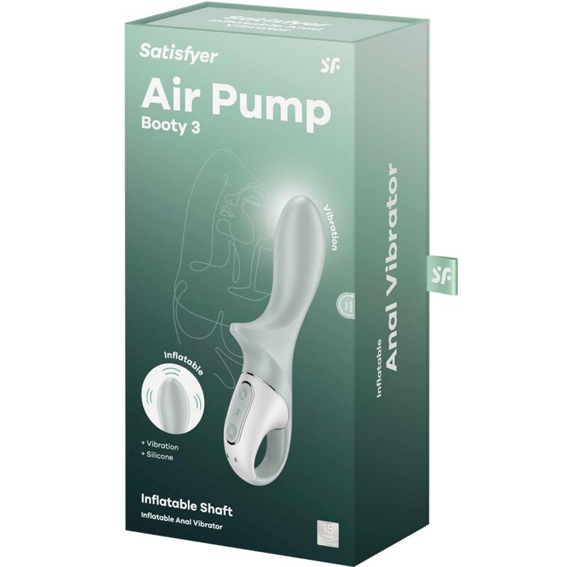 SATISFYER - AIR PUMP BOOTY 3 VIBRADOR ANAL INFLABLE VERDE GRIS - Kanerotika SL