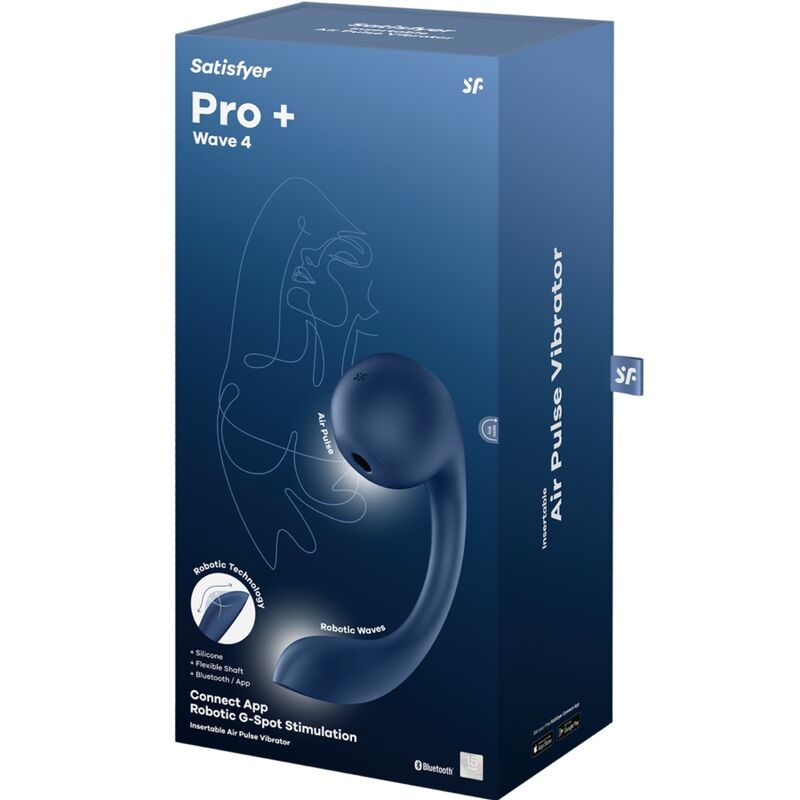 SATISFYER - PRO+ WAVE 4 ESTIMULADOR PUNTO G & AIR PULSE APLICACIÓN GRATUITA AZUL OSCURO - Kanerotika SL