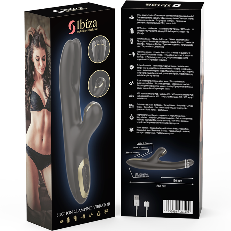 IBIZA - VIBRADOR  HI-TECH RABITT POR ONDAS CLITORIALES Y  DOBLE PINCHING NEGRO - Kanerotika SL