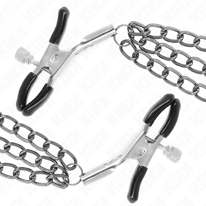 KINK - PINZAS PARA PEZONES CON TRIPLE CADENA NEGRO 20/23/28 CM - Kanerotika SL